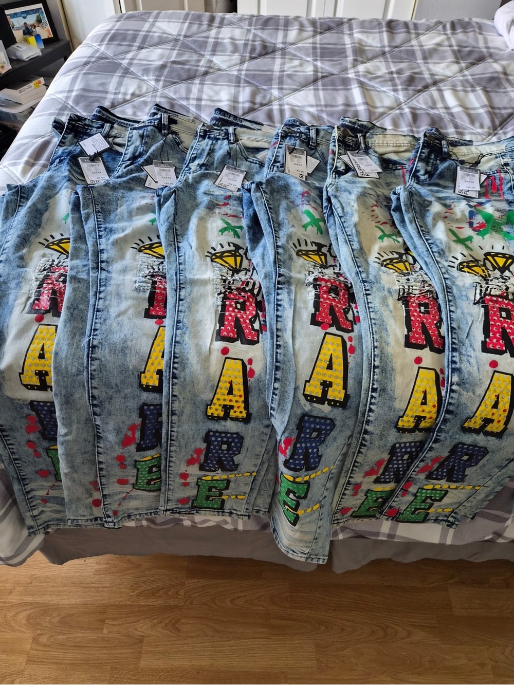 Rue21 Men’s Slim Distressed Jeans with Paint Accents - Dark Blue
